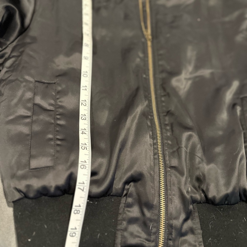 Women’s Seek Sz: S black satin bomber jacket corset-style lace-up back. - Picture 6 of 10